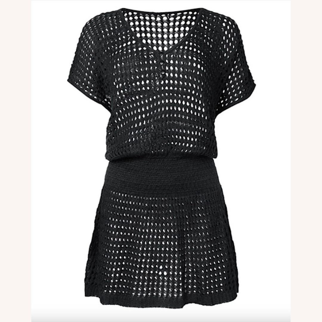 Mini Transparent Women's Beach Dress with V-Neck and Skater Skirt – Summer Elegance for Beach Outfit