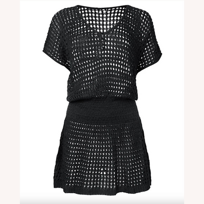 Mini Transparent Women's Beach Dress with V-Neck and Skater Skirt – Summer Elegance for Beach Outfit