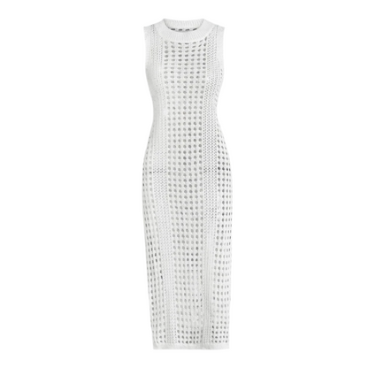 Elegant Women's Crochet Beach Dress – Comfortable Midi with Side Slit in Cotton Blend