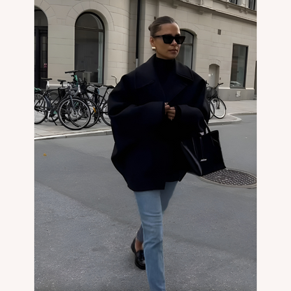 Women's Winter Coat Beige Size M Wool Blend Oversize