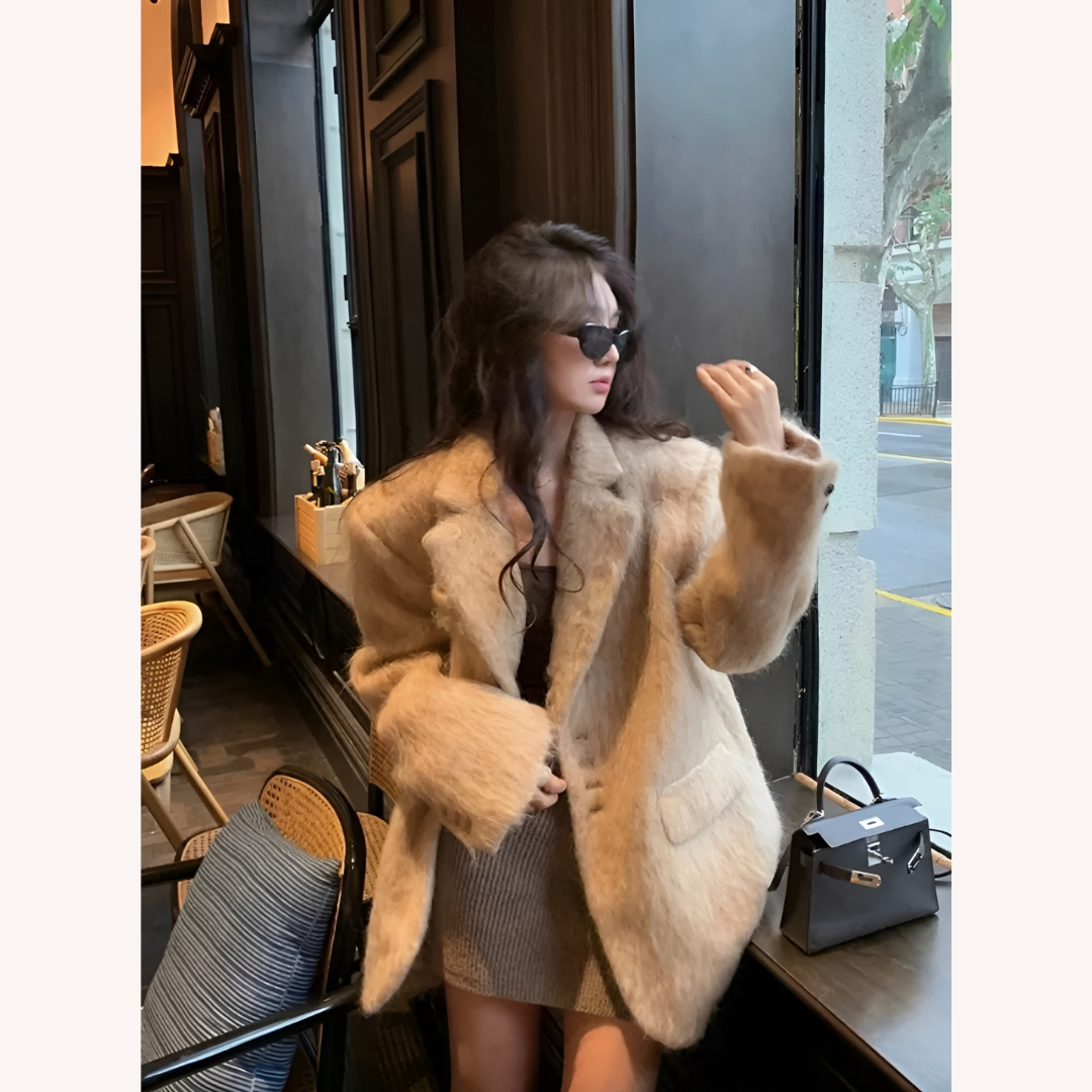 Veste Blazer Femme Noir Taille L Fausse Fourrure Polyester