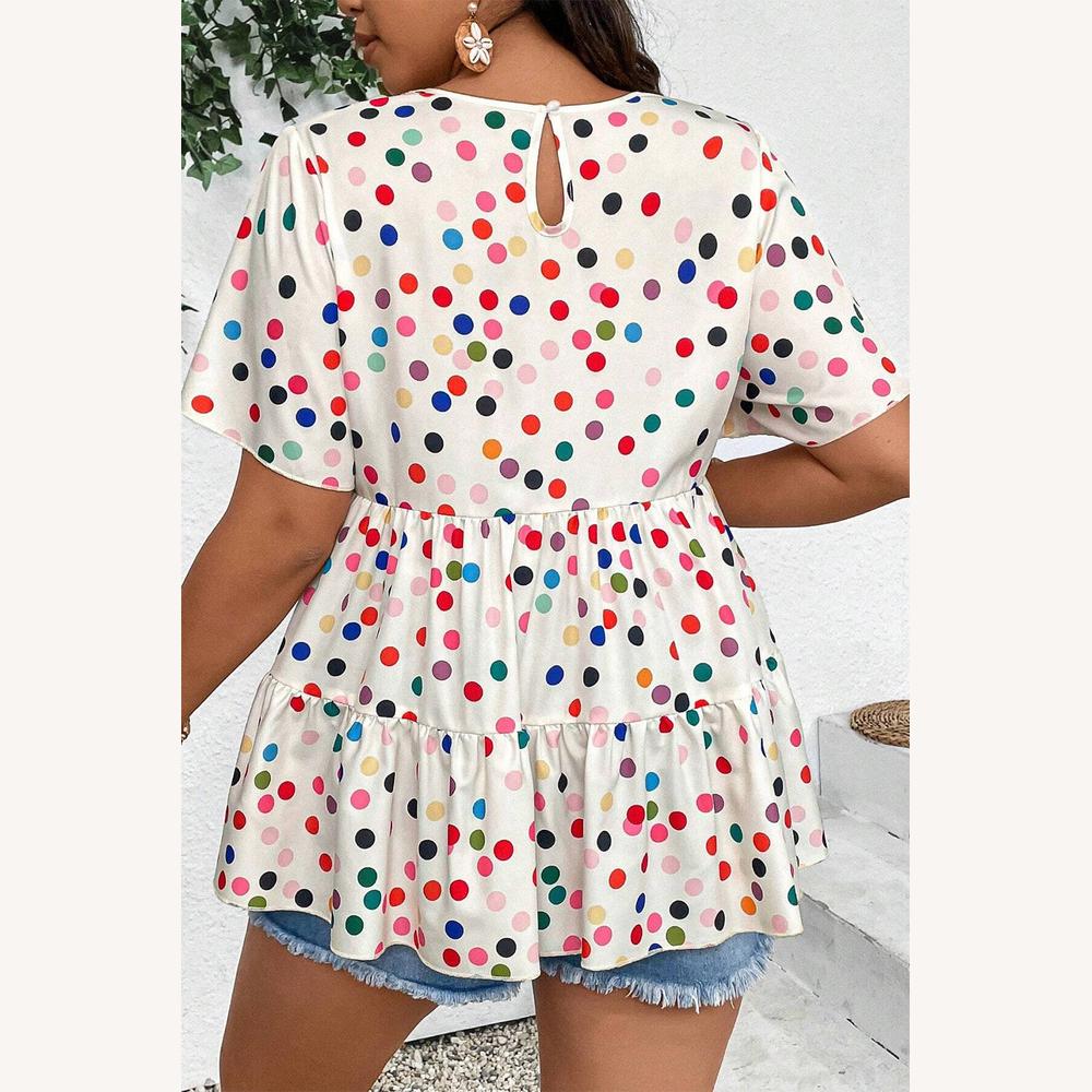 Robe Femme Babydoll Beige à Pois Multicolores – Confort Ample, Manches Volantées, Disponible Tailles Plus