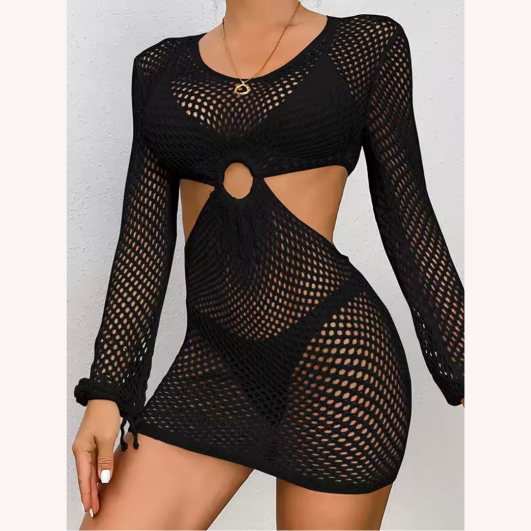 Women's Long Sleeve Boho Beach Dress with Crochet Details – Casual Elegance and Lightweight Fabric