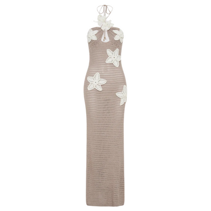 Long Women's Crochet Dress Blue – Elegant Bohemian Maxi Summer Dress with Floating Details