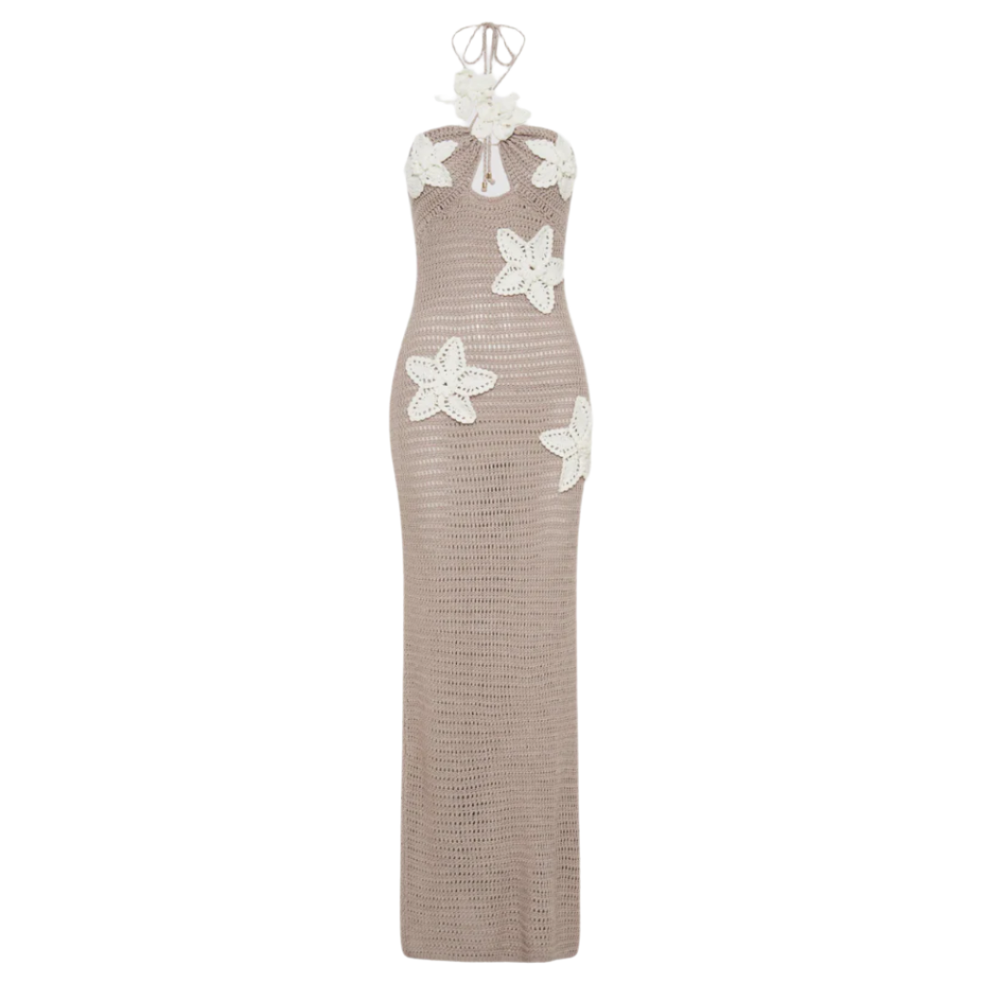 Robe Longue Femme en Crochet Bleu – Élégante Robe Maxi Bohème d'Été avec Détails Flottants