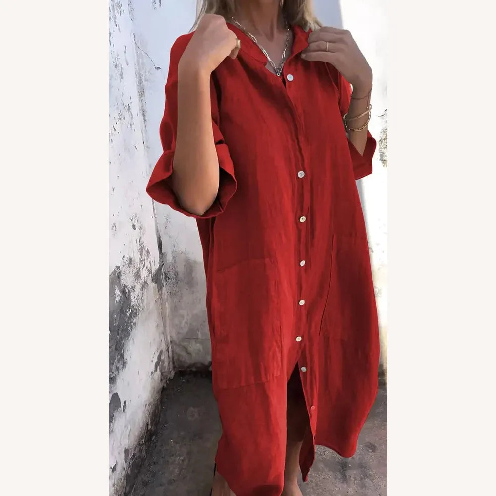 Variant image for Robe Chemise Longue Femme en Tissu Léger - Élégante et Décontractée pour Toutes Occasions-17