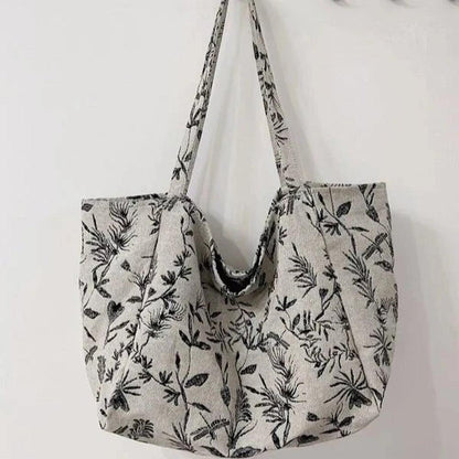 Multicolor Polyester Shopping Bag with Plant Pattern – Chic BCBG Elegance for Women, Large Capacity and Double Handle