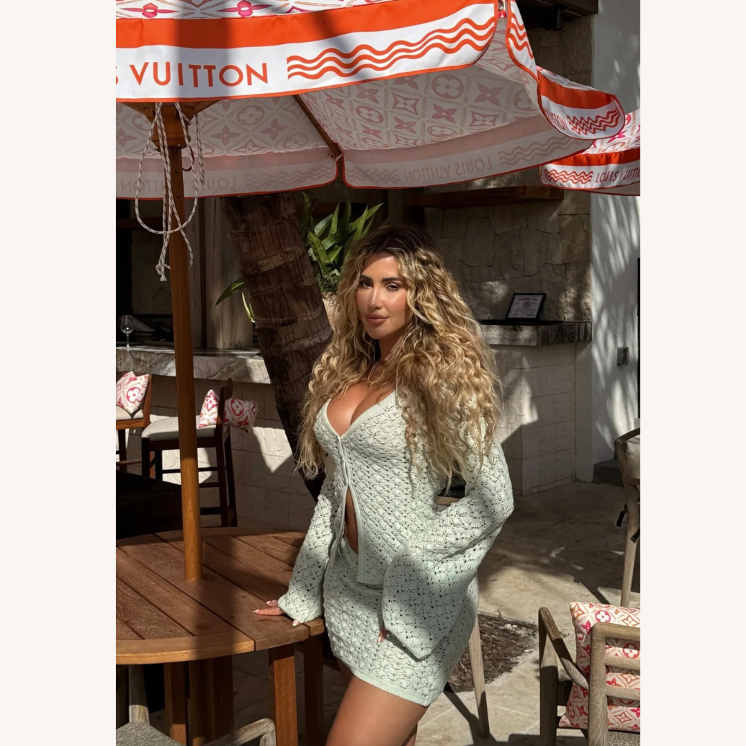 Women's Boho Chic Crochet Set - V-Neck Cardigan and Matching Mini Skirt in Breathable Cotton