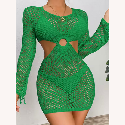 Women's Long Sleeve Boho Beach Dress with Crochet Details – Casual Elegance and Lightweight Fabric