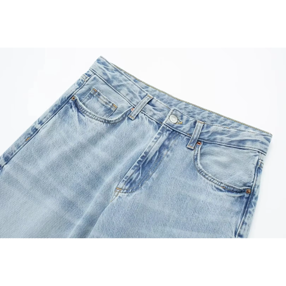 Women's Jeans High Waist Light Blue Size M Stretch Denim