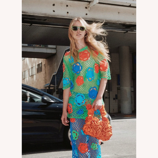 Women's Short Colorful Crochet Dress – Sexy and Seductive Style for Evenings and Special Occasions