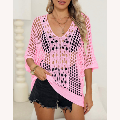 Women's Boho Lace Lightweight Blouse – Elegant Chic Blouse with 3/4 Sleeves for Summer