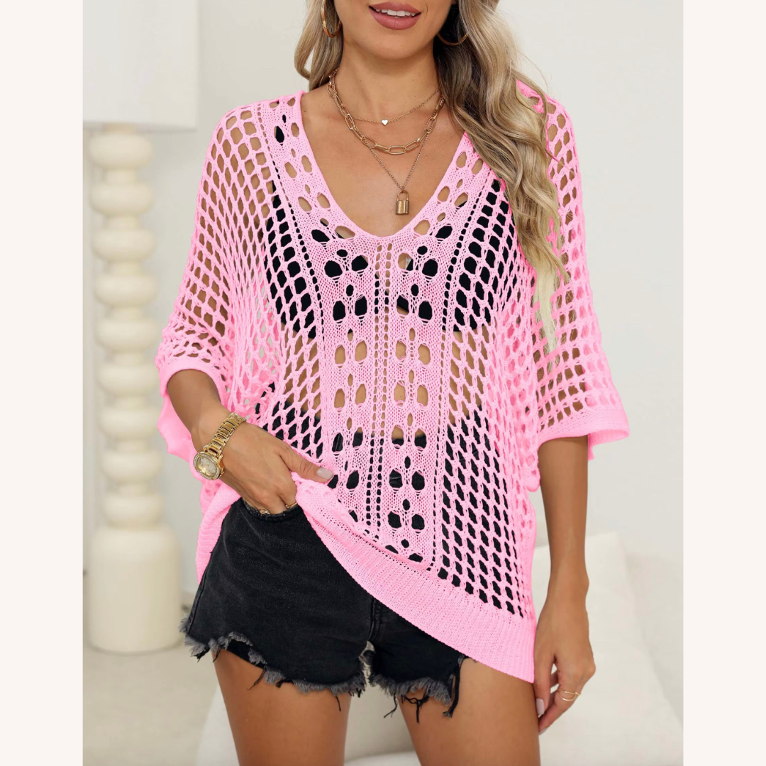Chemisier Femme Boho en Dentelle Léger – Élégant Chemisier Chic Manches 3/4 pour l'Été