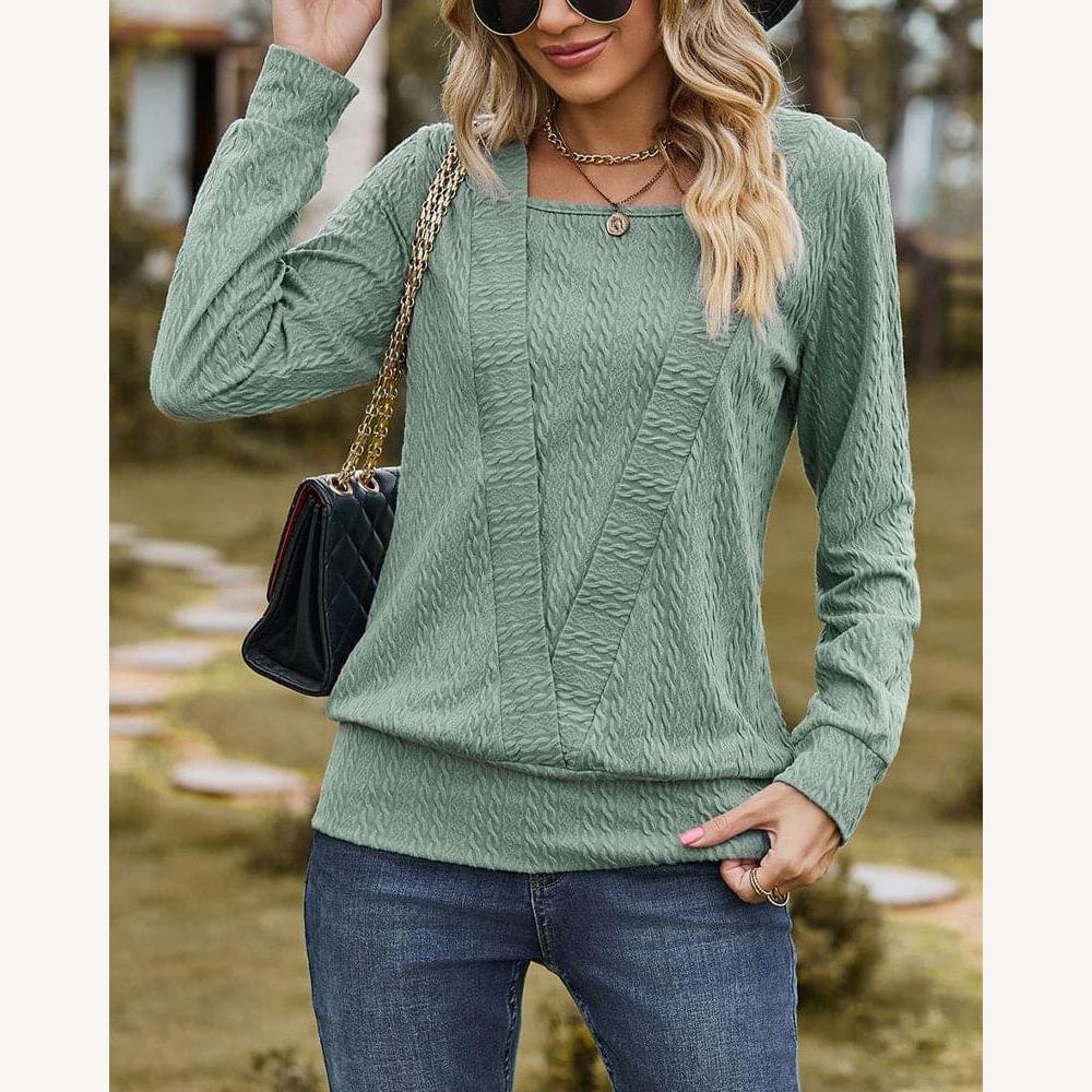 Women's Textured Knit Sweater with Square Neck and Long Sleeves – Chic and Comfortable for a Casual Style