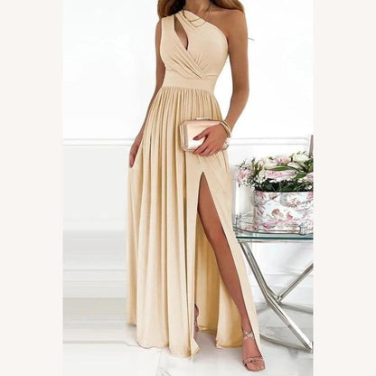 Chic Long Evening Dress with One Shoulder in Luxurious Fabric for Women - Fluid and Elegant Silhouette