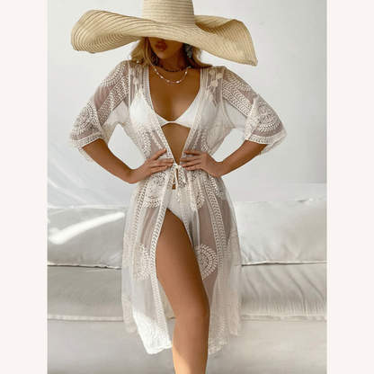 Boho Floral Beach Cover-Up with Long Sleeves in Lightweight Fabric – Loose Fit for Women