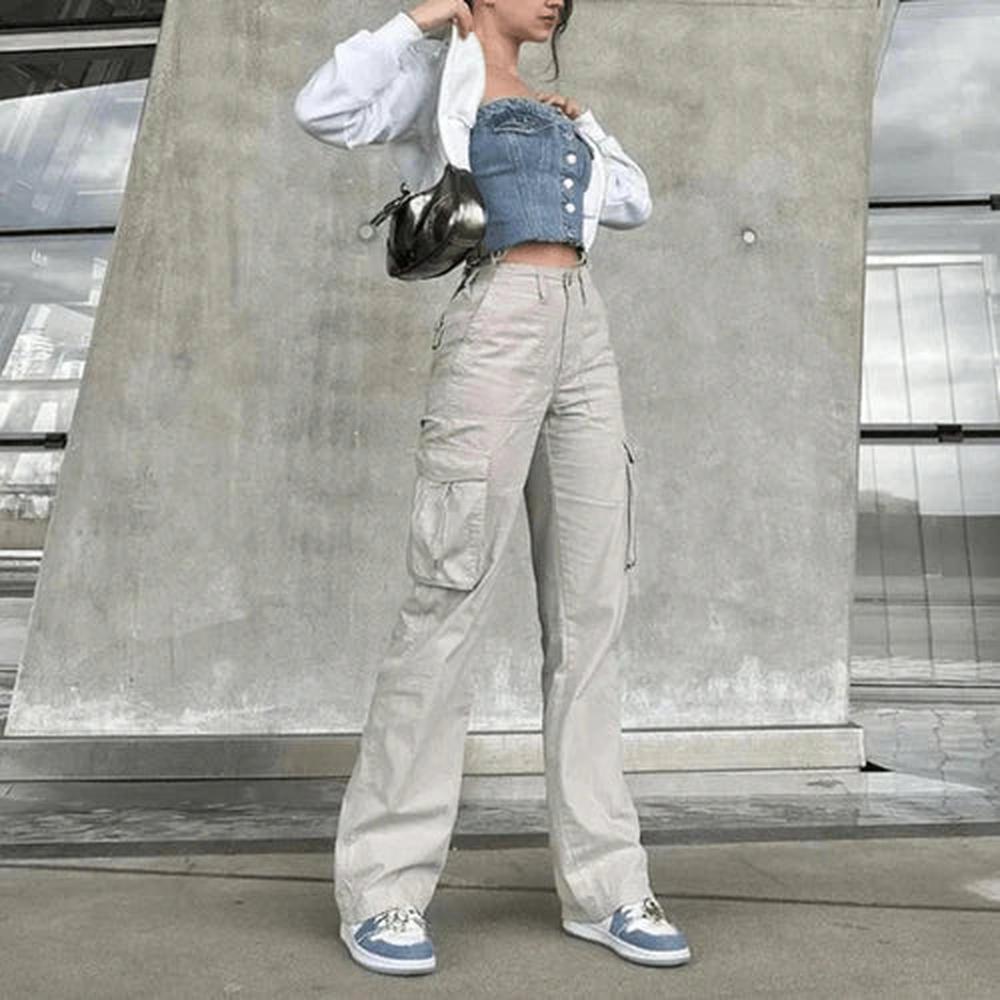 Elegant Women's Cargo Pants with Practical Pockets and Adjustable Waist – Comfort and Modern Style