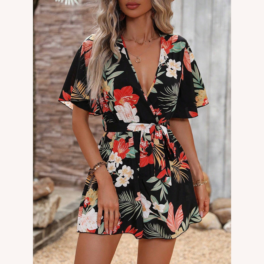 Floral Wrap Romper for Women – Lightweight Rayon Fabric, Relaxed Fit, Ideal for Summer