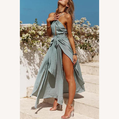 Elegant Backless Evening Dress with Halter Neckline – Long Women's Dress Ibiza Style