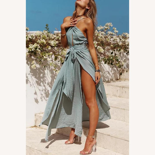 Elegant Backless Evening Dress with Halter Neckline – Long Women's Dress Ibiza Style