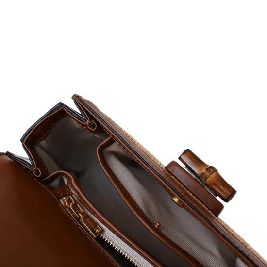 Women's Woven Straw Handbag with Bamboo Handle – Elegant and Practical Brown Shoulder Bag