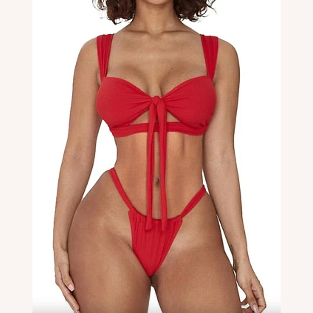 Bikini Boho Femme avec Découpes Chic et Élément de Cravate – Maillot de Bain Séduisant en Nylon Léger