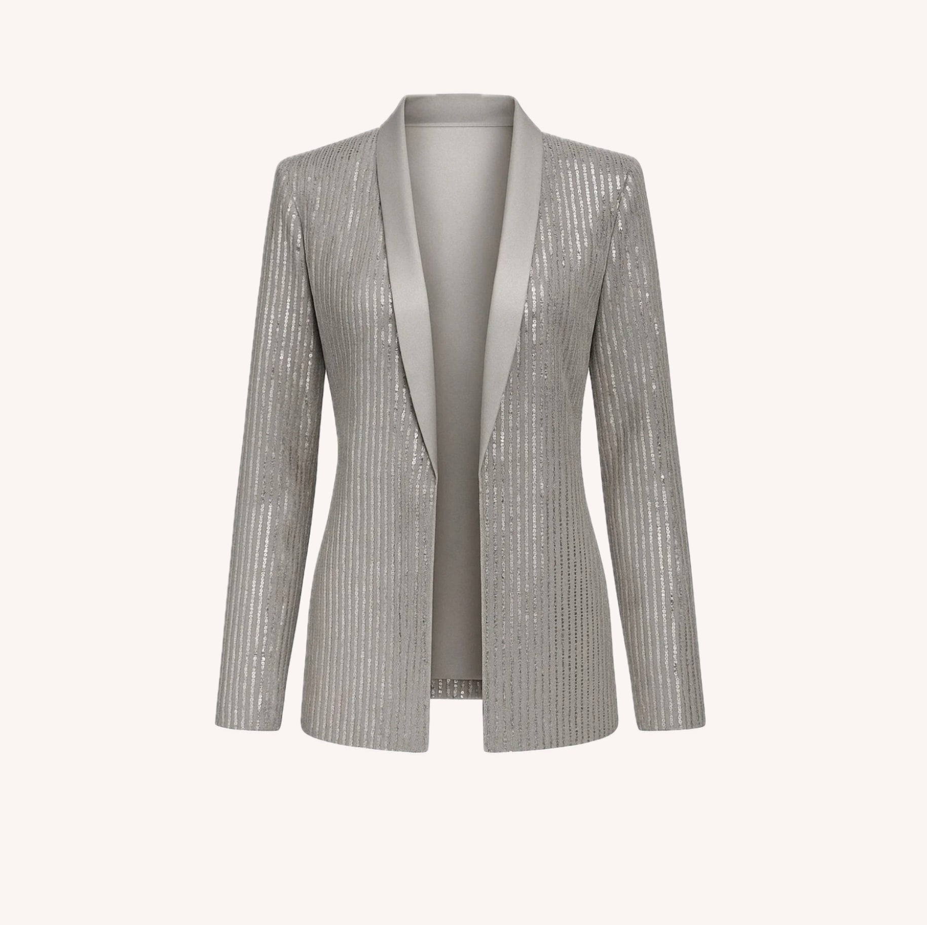 Blazer Femme Léger à Sequins Gris – Élégant et Chic pour Soirées Festives, Coupe Structurée, Disponible en S, M, L, XL