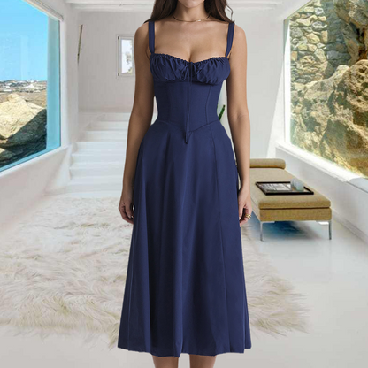 Chic Women's Summer Dress with Corset Details and Side Slit - Colorful Print, Soft Polyester