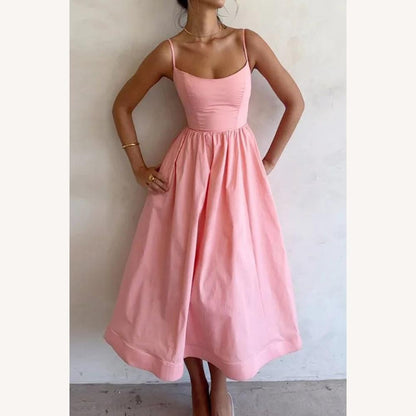 Long Evening Dress for Women with Straps, U-Neckline and Elegant Pleats – Perfect for Special Events