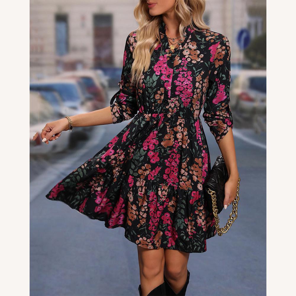 Robe de Soirée Longue Femme Élégante Noire en Tissu Luxueux avec Imprimé Floral pour Événements Formels