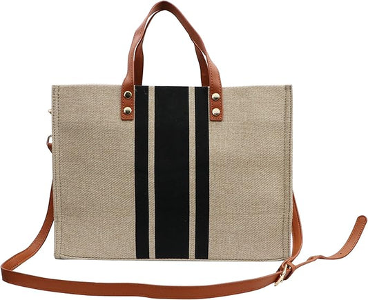 Durable Canvas Tote Bag for Women with Stripes – Large Versatile Handbag for Outings and Daily Use