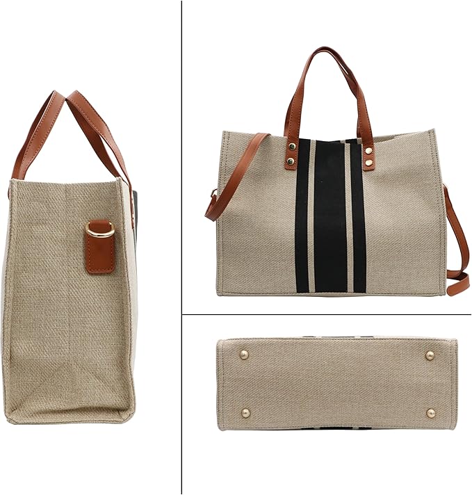 Sac Fourre Tout Femme en Toile Durable avec Rayures – Grand Sac à Main Polyvalent pour Sorties et Quotidien