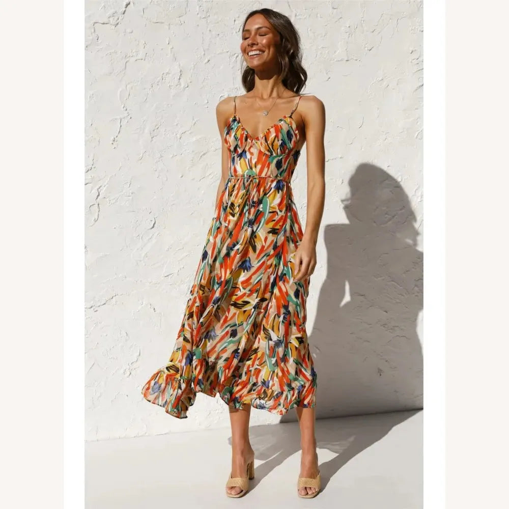 Robe Longue Femme Fluide Colorée avec Imprimé Vibrant – Coupe Ample et Confortable