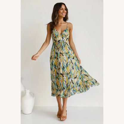 Women's Long Flowing Colorful Dress with Vibrant Print – Loose and Comfortable Fit
