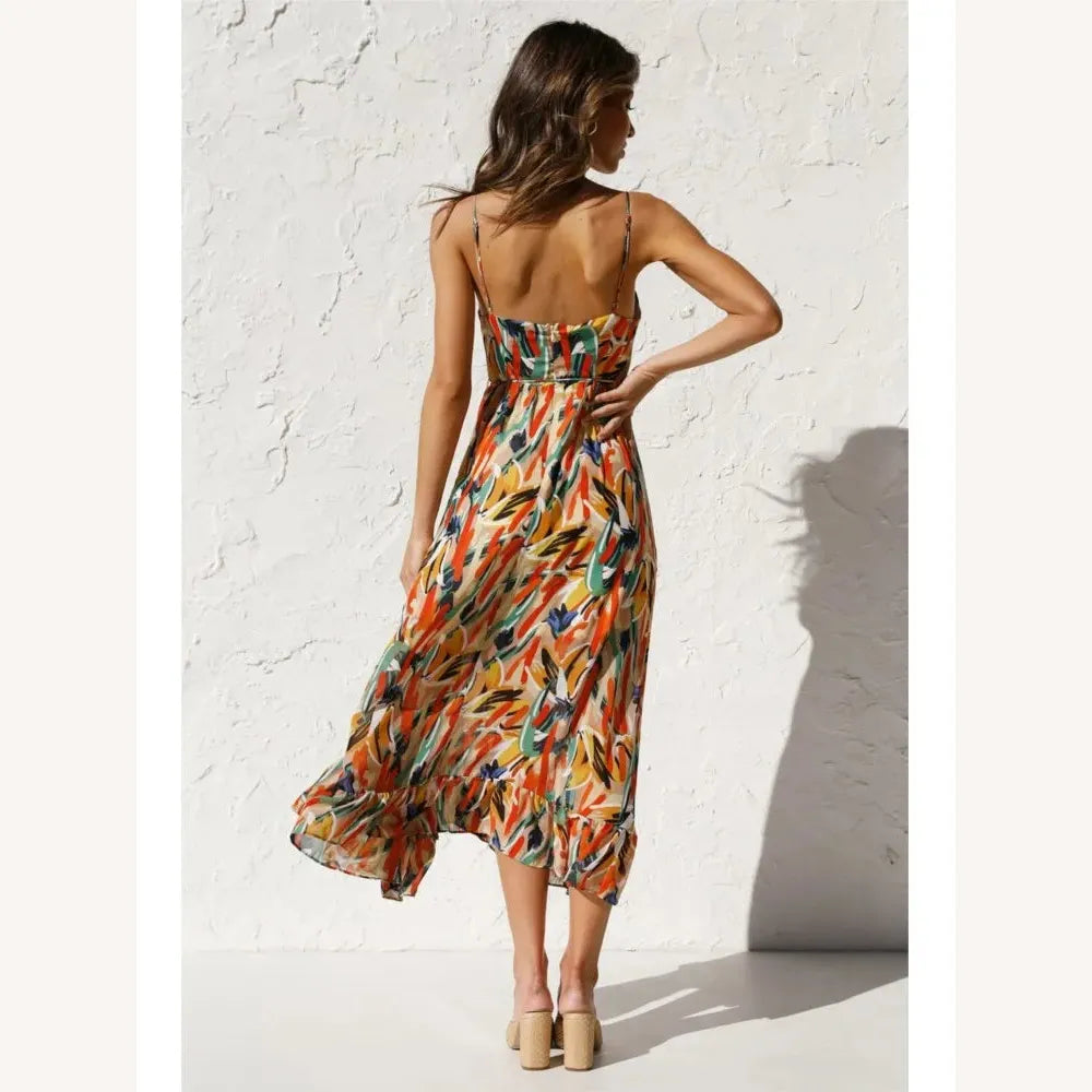 Women's Long Flowing Colorful Dress with Vibrant Print – Loose and Comfortable Fit
