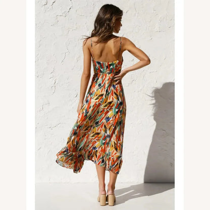 Women's Long Flowing Colorful Dress with Vibrant Print – Loose and Comfortable Fit