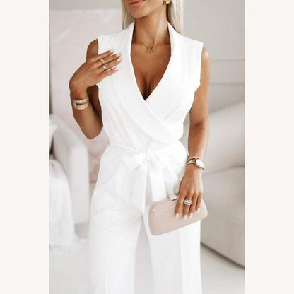 Chic Women's Jumpsuit with Wide Legs and Belt – Elegant and Sophisticated for All Occasions