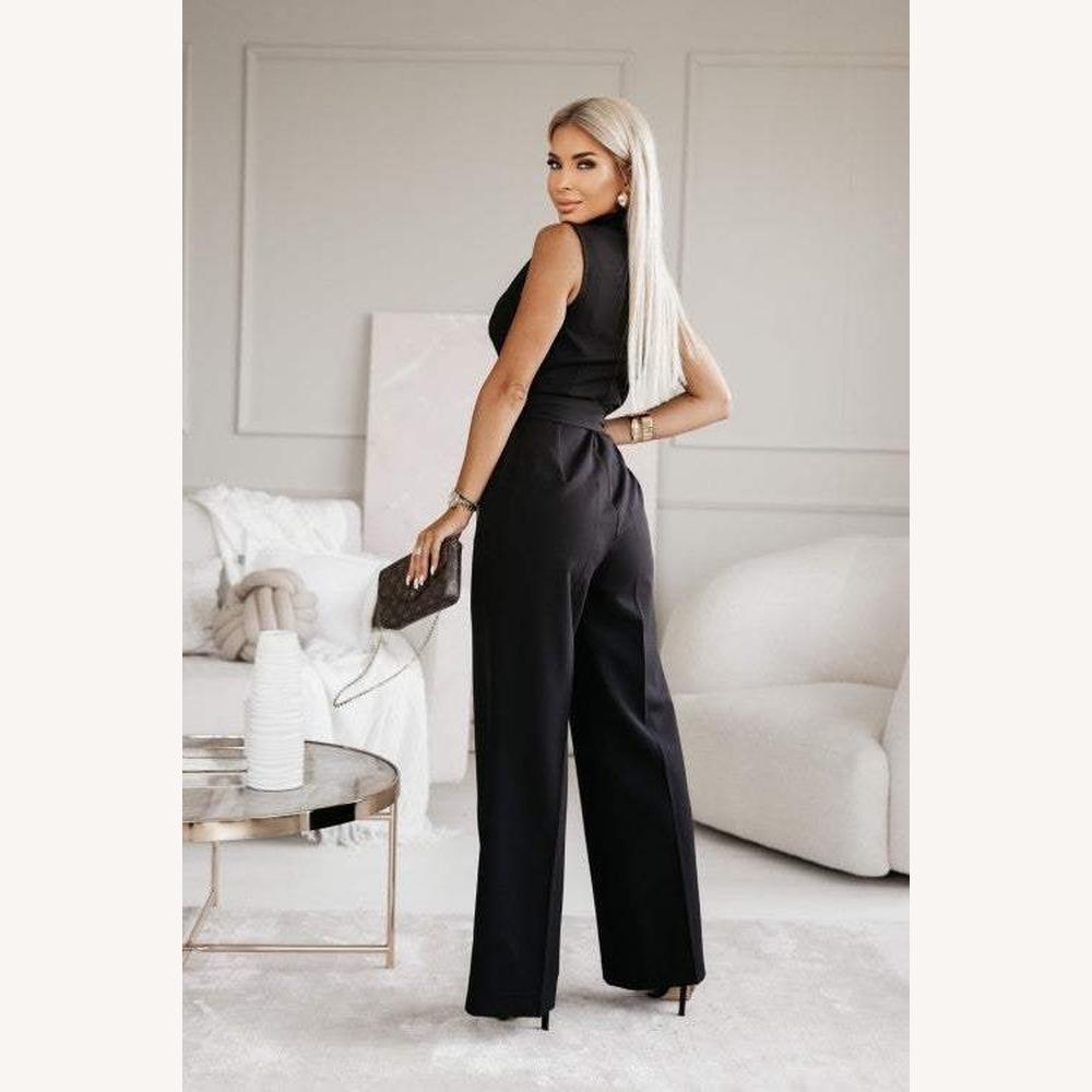 Chic Women's Jumpsuit with Wide Legs and Belt – Elegant and Sophisticated for All Occasions