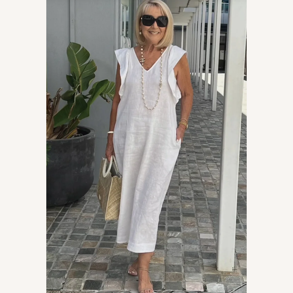 Robe Longue Femme Décontractée en Coton et Lin – Silhouette Fluide Idéale pour l'Été