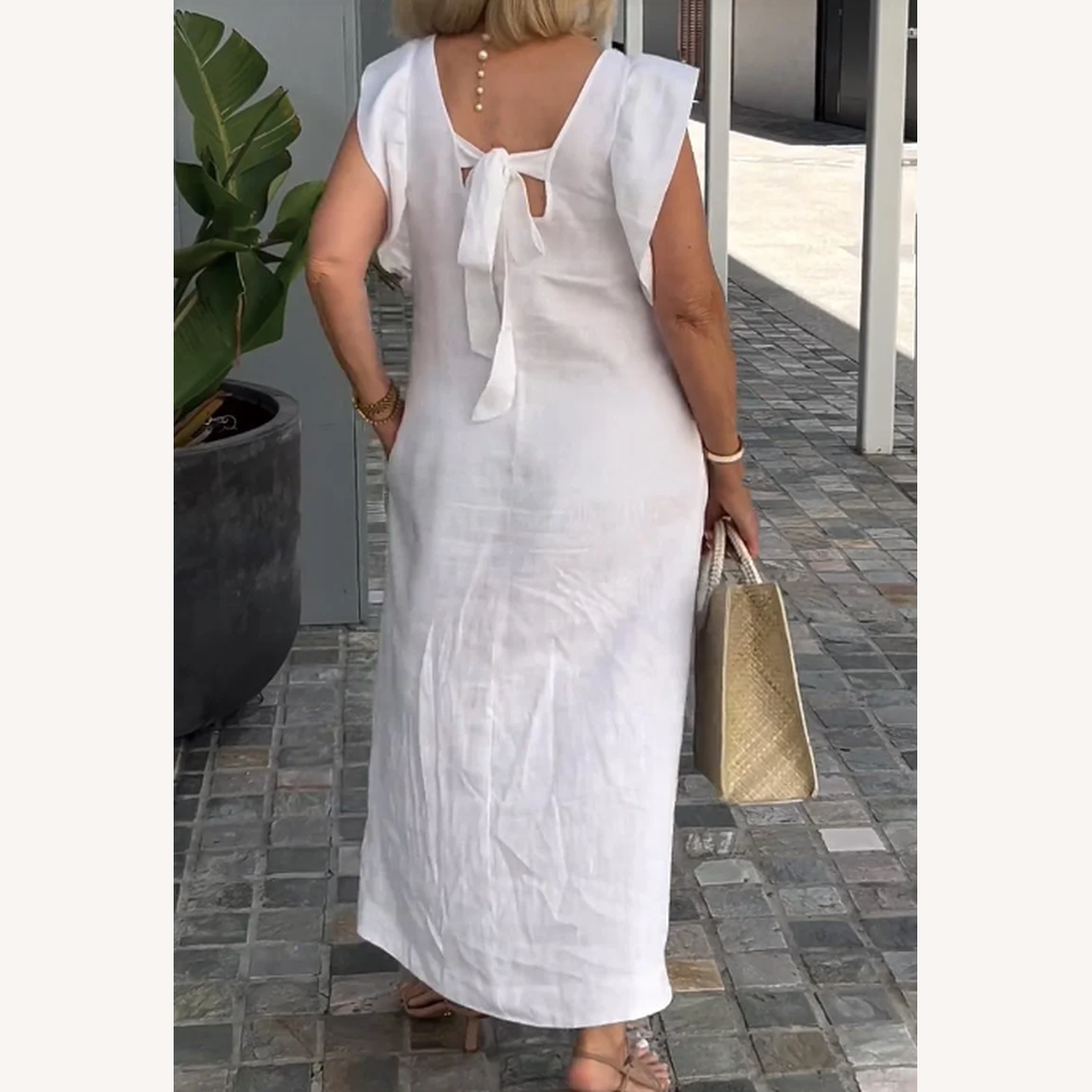 Robe Longue Femme Décontractée en Coton et Lin – Silhouette Fluide Idéale pour l'Été