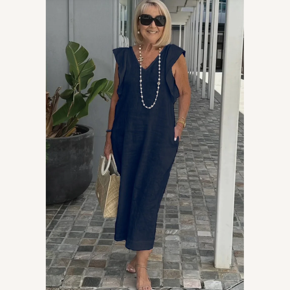 Robe Longue Femme Décontractée en Coton et Lin – Silhouette Fluide Idéale pour l'Été