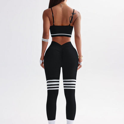 Women's 3-Piece High Waist Sports Set in Polyester and Spandex – Leggings and Long Sleeve Crop Top