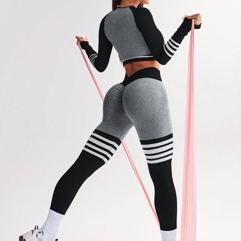 Variant image for Ensemble de Sport Femme 3 Pièces Taille Haute en Polyester et Spandex – Legging et Crop Top à Manches Longues-7