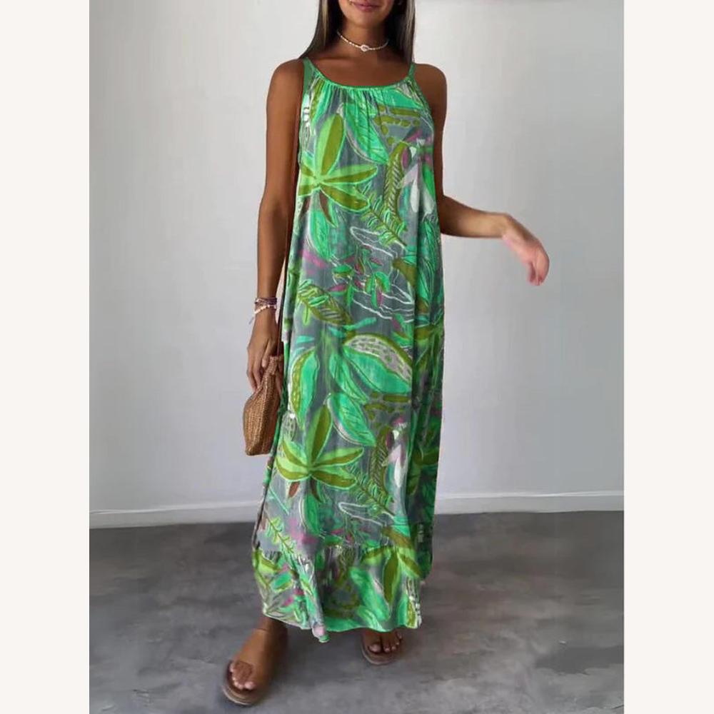 Robe Longue Femme Imprimée Sans Manches en Bleu – Élégance Estivale et Confort