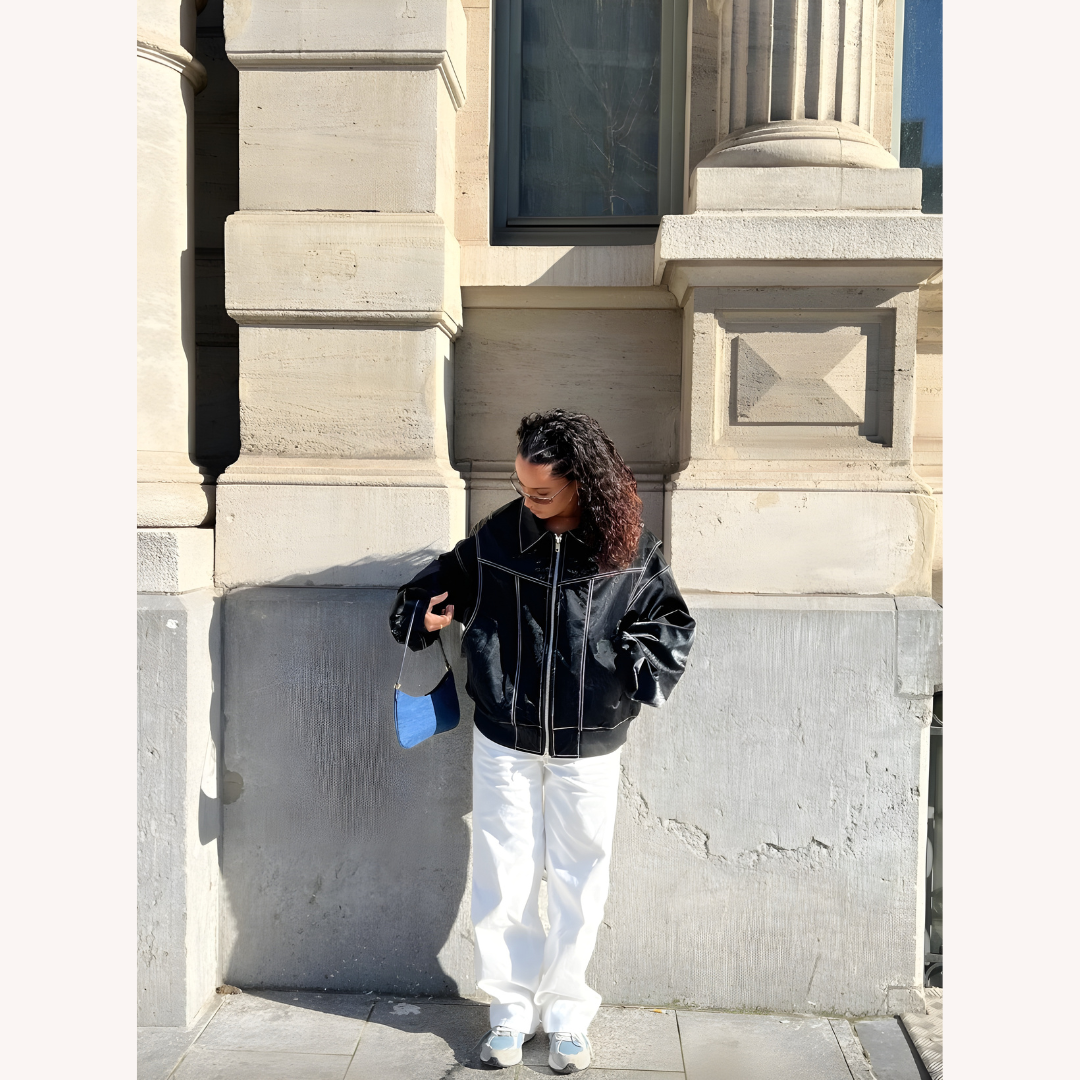 Women's Oversized Bomber Jacket Red Size M Vegan Faux Leather