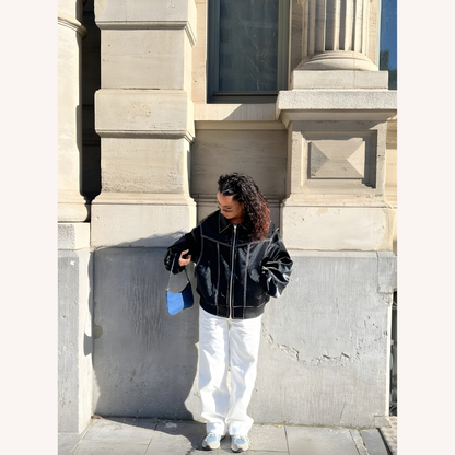 Women's Oversized Bomber Jacket Red Size M Vegan Faux Leather