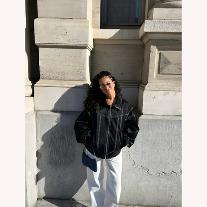 Women's Oversized Bomber Jacket Red Size M Vegan Faux Leather