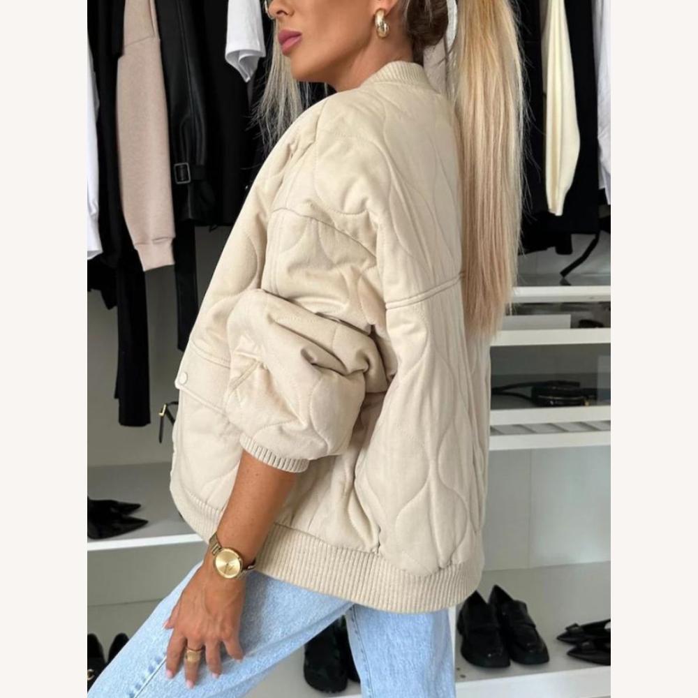 Quilted Bomber Jacket Men in Polyester – Warm and Trendy Casual Jacket, Oversize Fit, Snap Button Closure