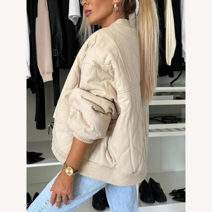 Quilted Bomber Jacket Men in Polyester – Warm and Trendy Casual Jacket, Oversize Fit, Snap Button Closure