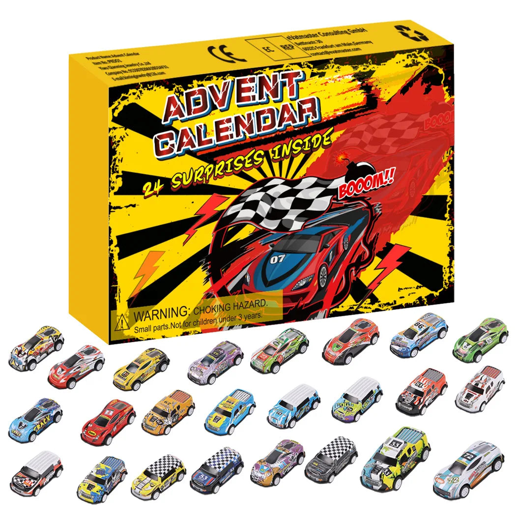24PCS Christmas Advent Calendar Race Car Countdown Set for Kids – Fun Holiday Decoration and Gift